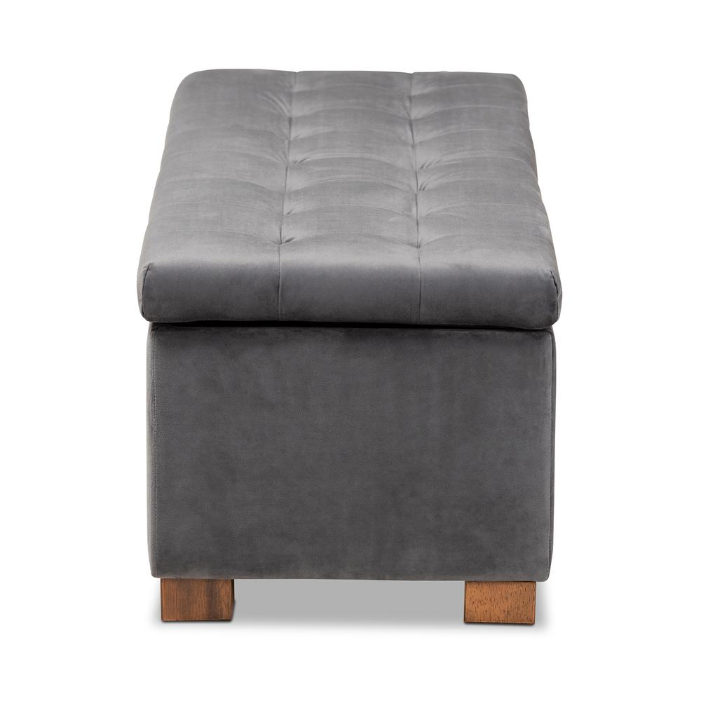 Baxton Studio Roanoke Modern and Contemporary Grey Velvet Fabric Upholstered Grid-Tufted Storage Ottoman Bench. Picture 16