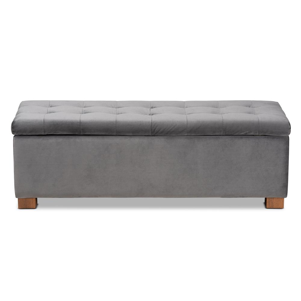 Grey Velvet Fabric Upholstered Grid-Tufted Storage Ottoman Bench. Picture 16