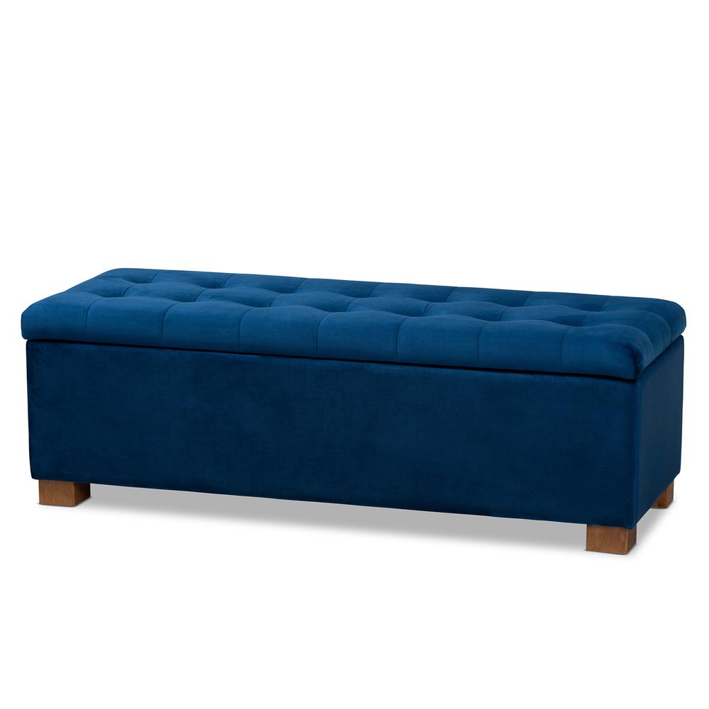 Navy Blue Velvet Fabric Upholstered Grid-Tufted Storage Ottoman Bench. Picture 12
