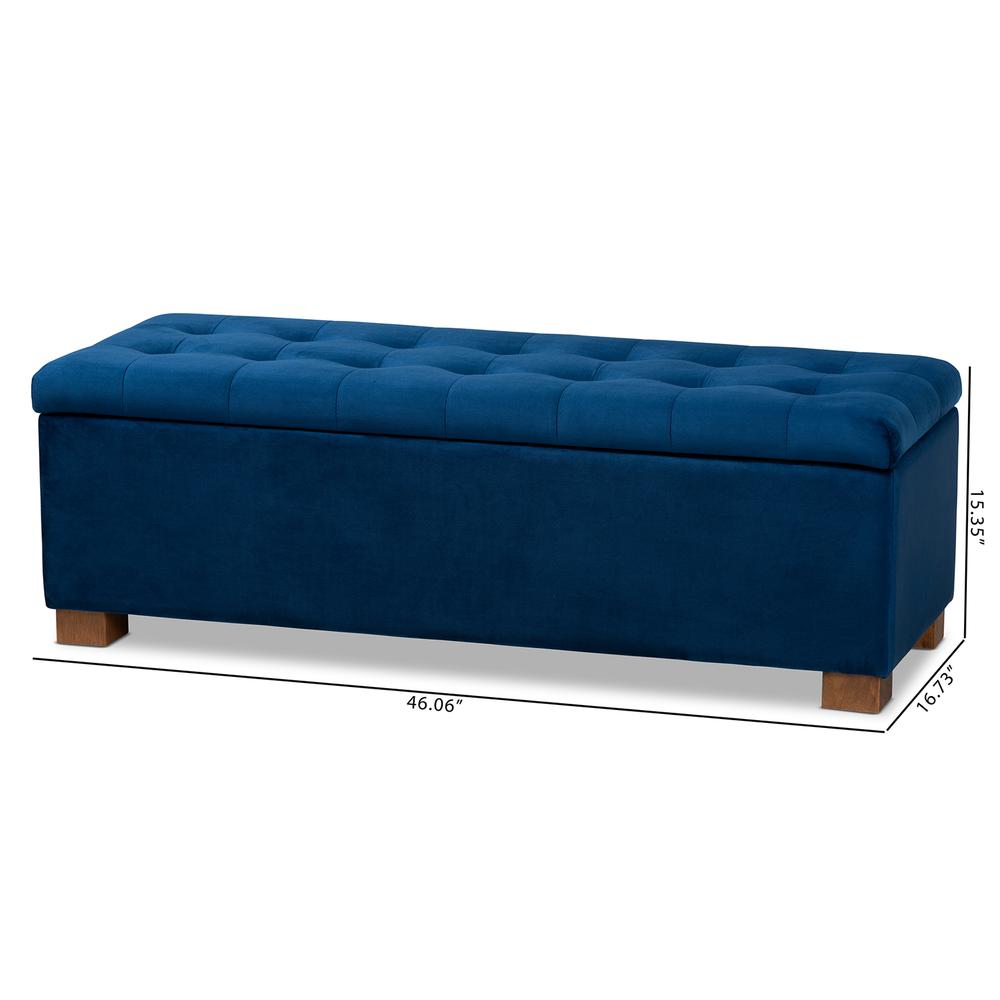 Baxton Studio Roanoke Modern and Contemporary Navy Blue Velvet Fabric Upholstered Grid-Tufted Storage Ottoman Bench. Picture 23