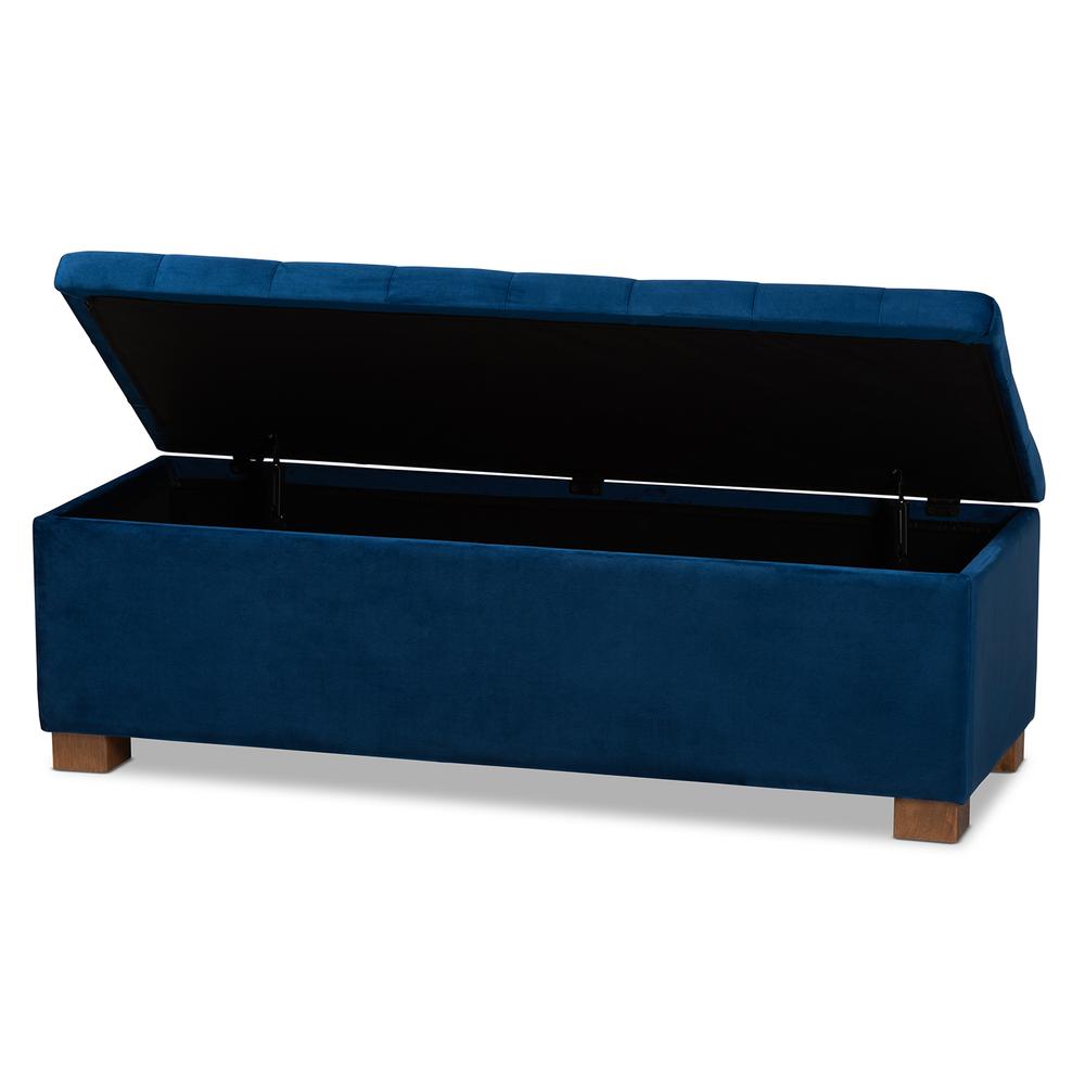 Navy Blue Velvet Fabric Upholstered Grid-Tufted Storage Ottoman Bench. Picture 13