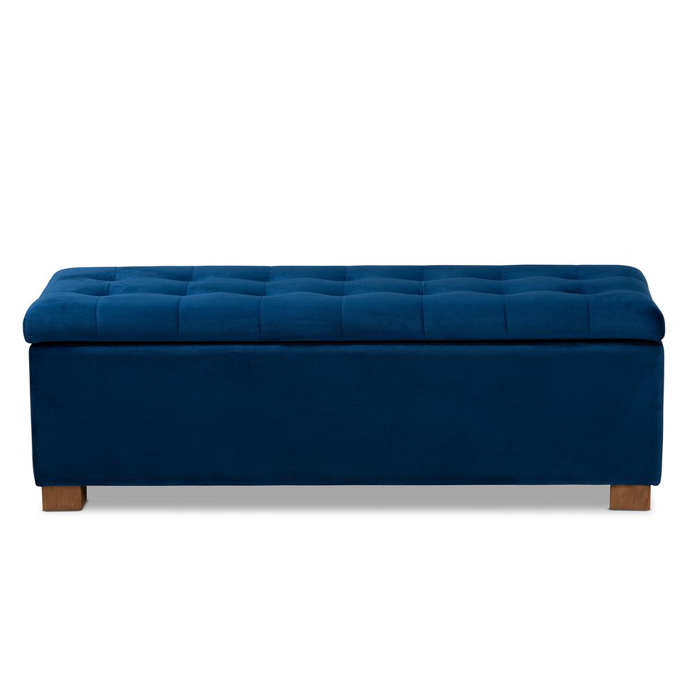Navy Blue Velvet Fabric Upholstered Grid-Tufted Storage Ottoman Bench. Picture 14