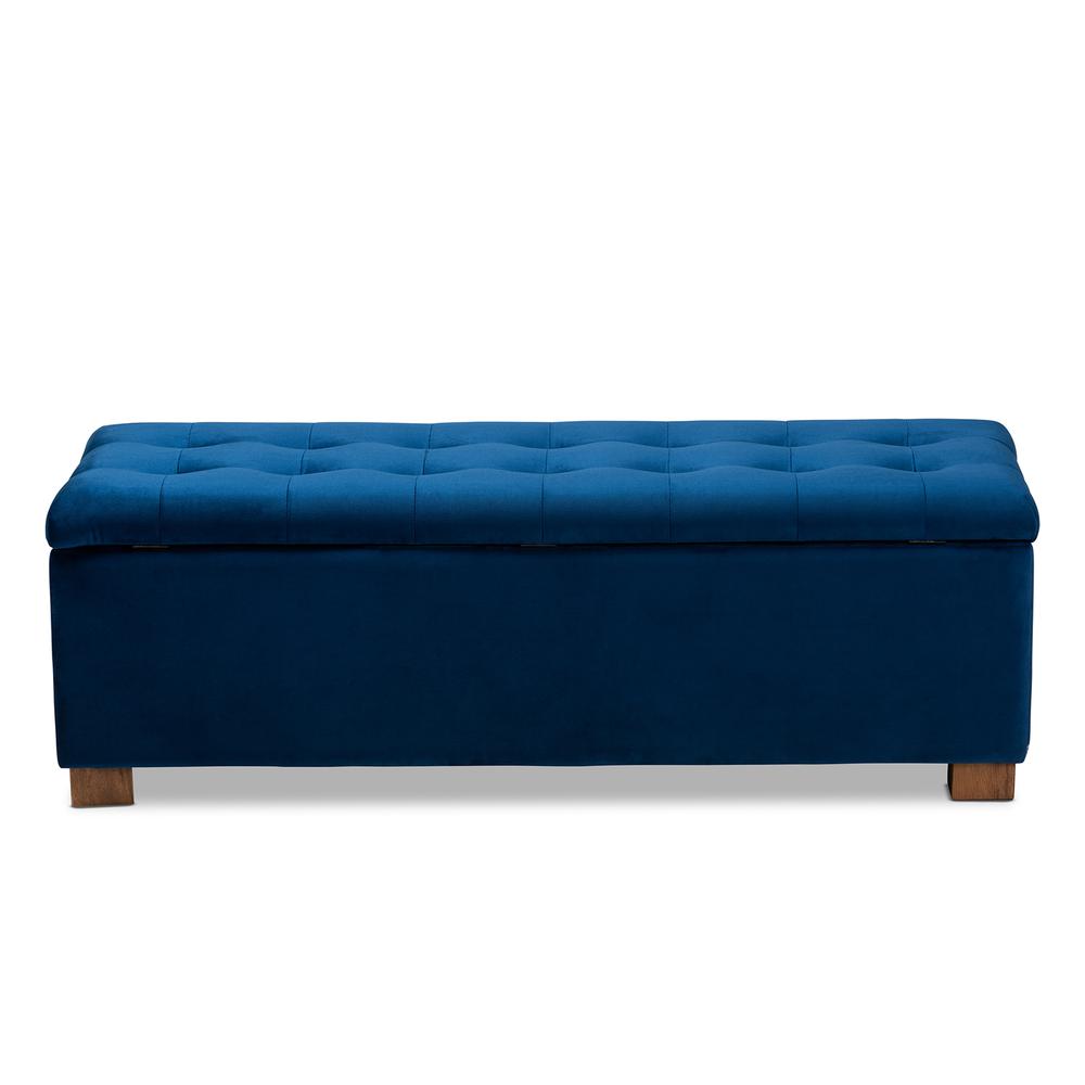 Baxton Studio Roanoke Modern and Contemporary Navy Blue Velvet Fabric Upholstered Grid-Tufted Storage Ottoman Bench. Picture 17