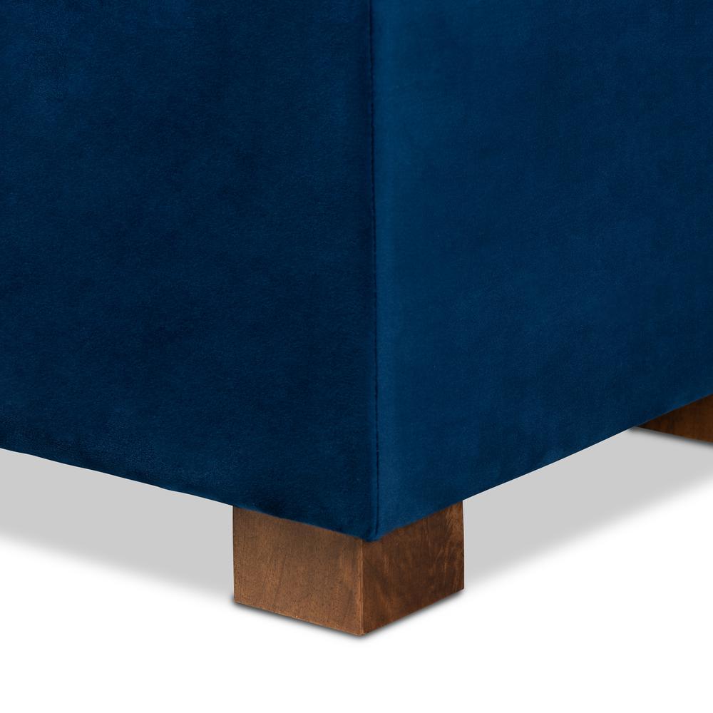 Navy Blue Velvet Fabric Upholstered Grid-Tufted Storage Ottoman Bench. Picture 18