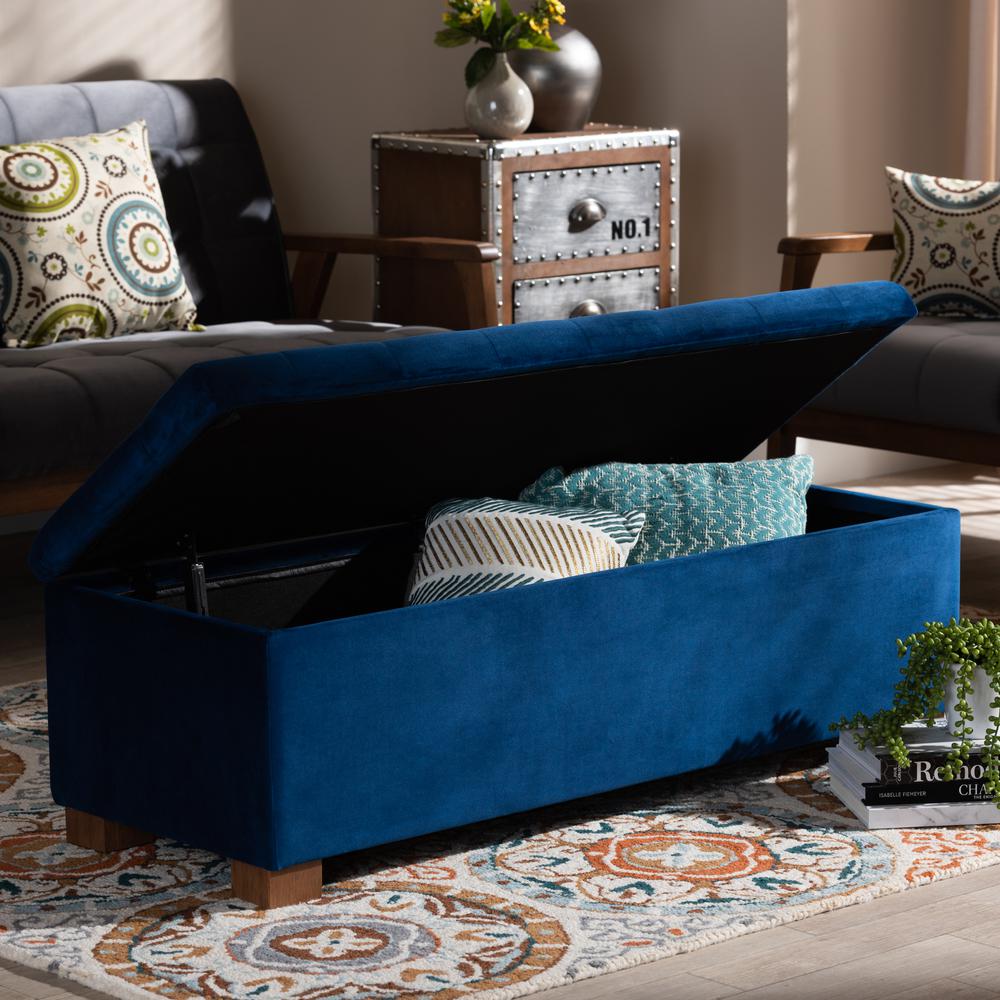 Navy Blue Velvet Fabric Upholstered Grid-Tufted Storage Ottoman Bench. Picture 20