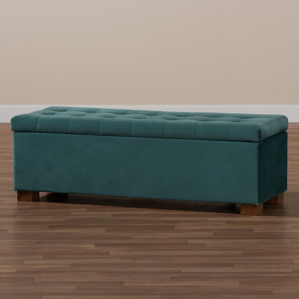 Baxton Studio Roanoke Modern and Contemporary Teal Blue Velvet Fabric Upholstered Grid-Tufted Storage Ottoman Bench. Picture 22