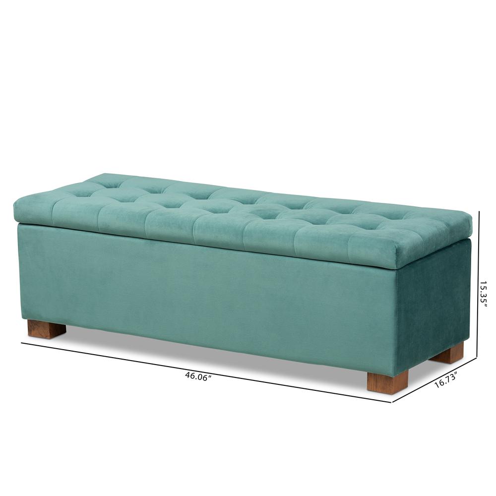 Baxton Studio Roanoke Modern and Contemporary Teal Blue Velvet Fabric Upholstered Grid-Tufted Storage Ottoman Bench. Picture 23