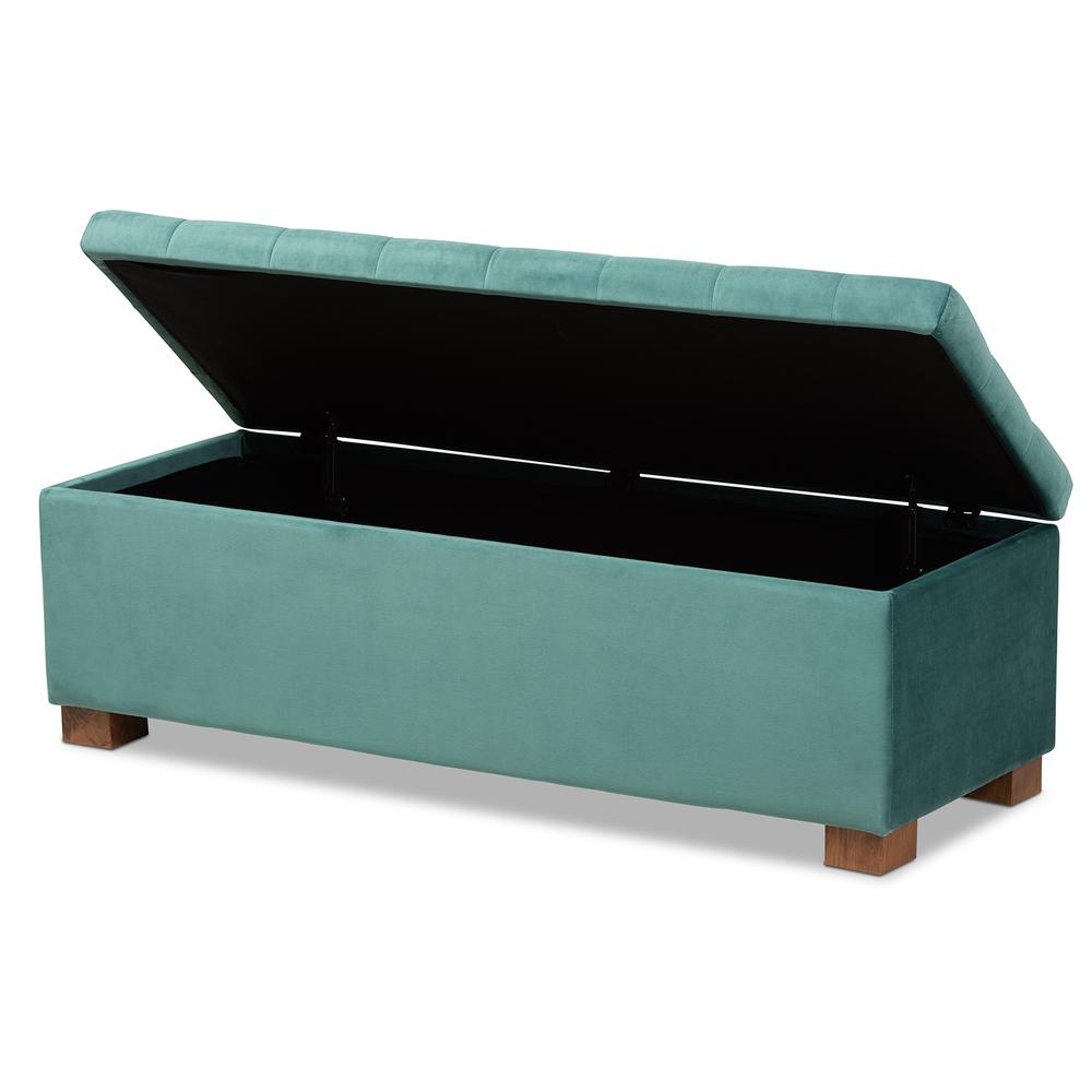 Baxton Studio Roanoke Modern and Contemporary Teal Blue Velvet Fabric Upholstered Grid-Tufted Storage Ottoman Bench. Picture 14