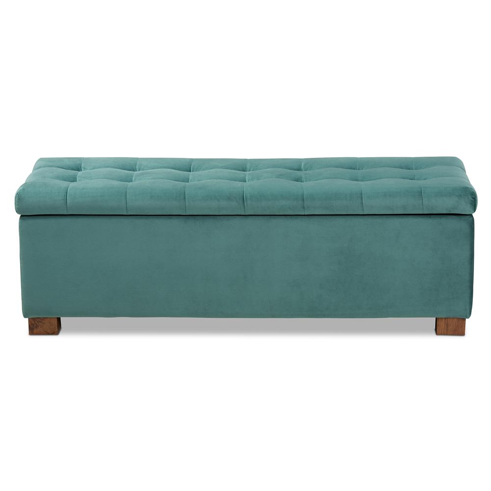 Baxton Studio Roanoke Modern and Contemporary Teal Blue Velvet Fabric Upholstered Grid-Tufted Storage Ottoman Bench. Picture 15