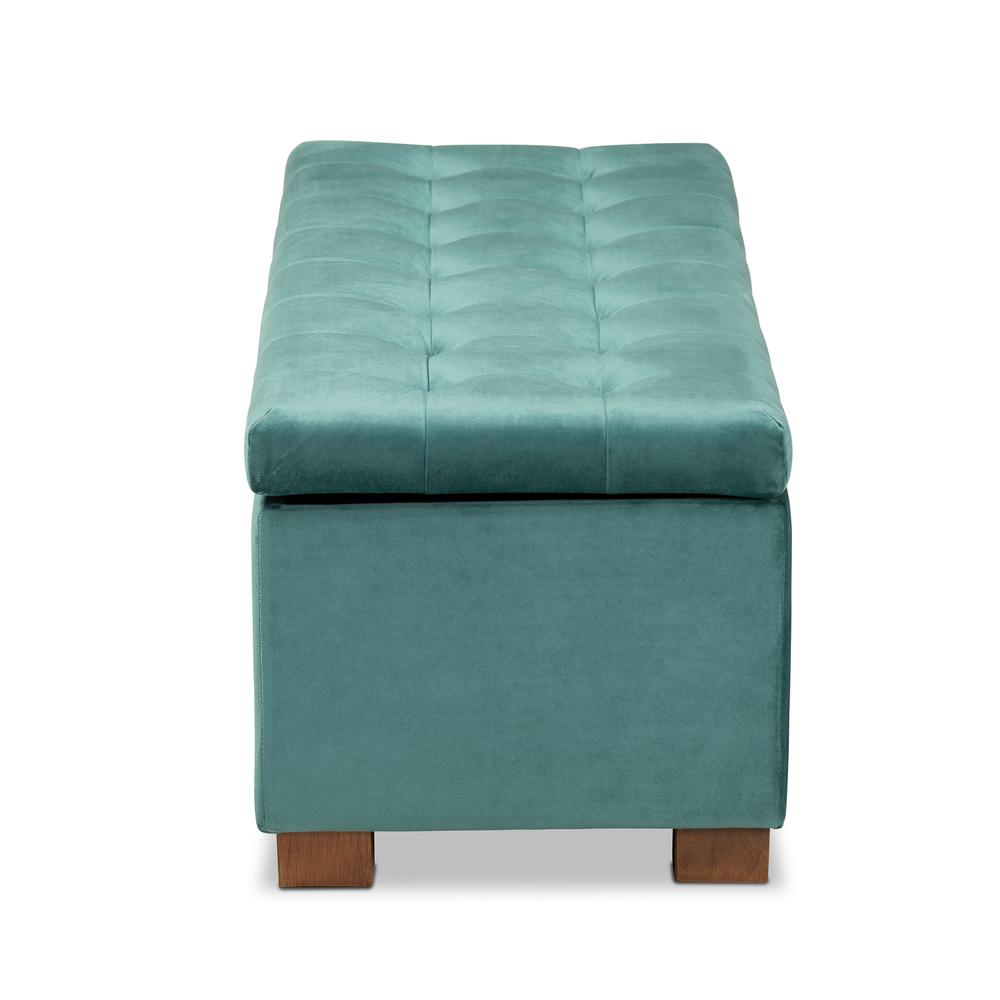 Teal Blue Velvet Fabric Upholstered Grid-Tufted Storage Ottoman Bench. Picture 15