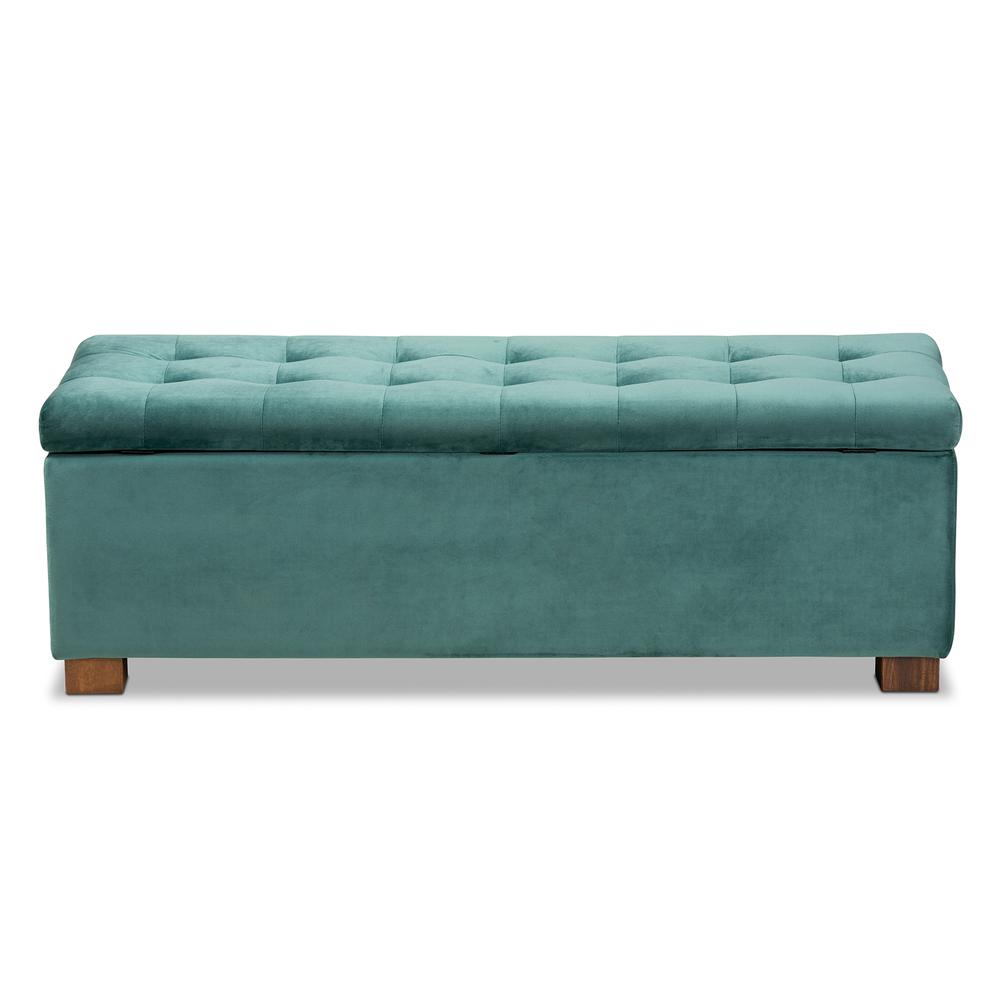 Baxton Studio Roanoke Modern and Contemporary Teal Blue Velvet Fabric Upholstered Grid-Tufted Storage Ottoman Bench. Picture 17