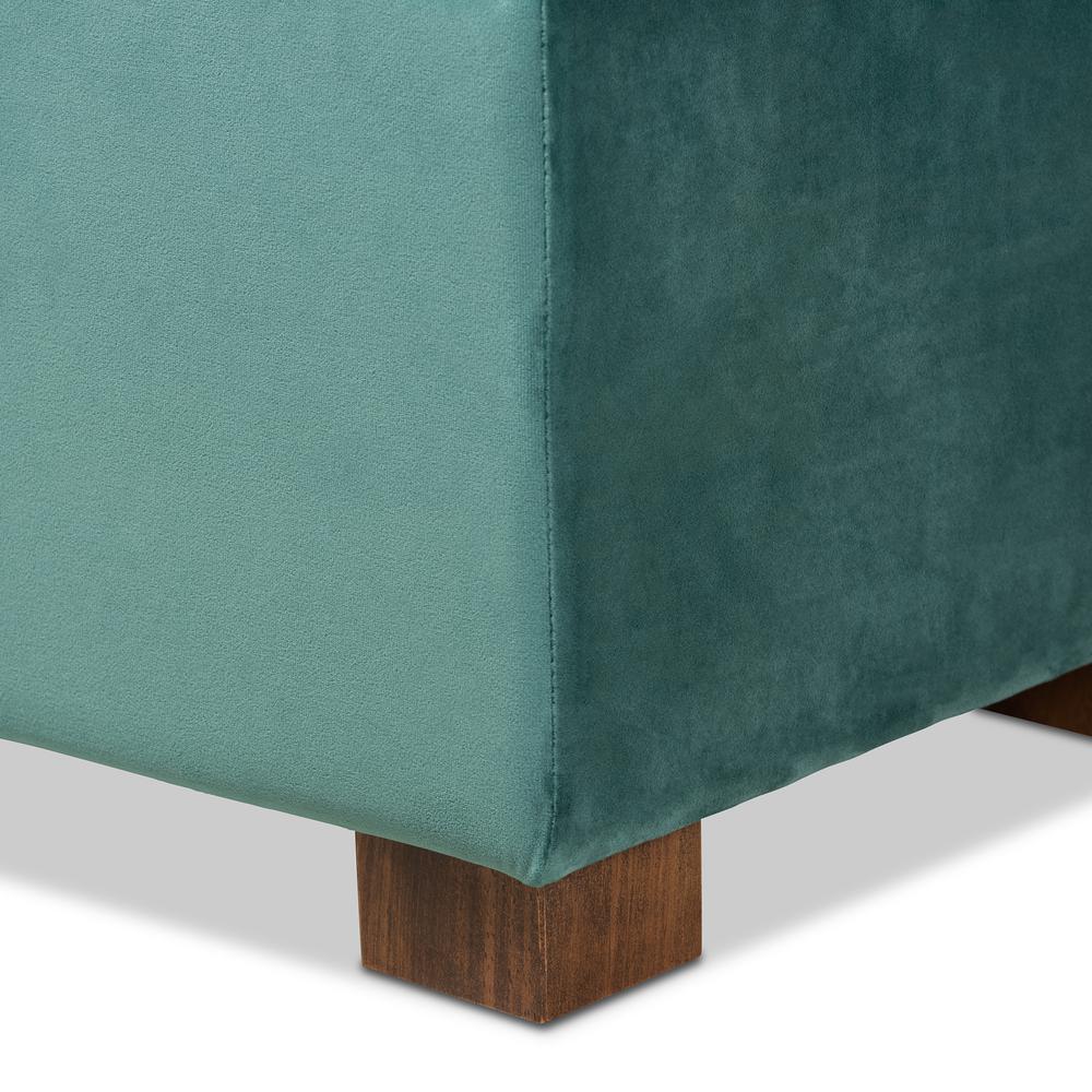 Baxton Studio Roanoke Modern and Contemporary Teal Blue Velvet Fabric Upholstered Grid-Tufted Storage Ottoman Bench. Picture 19