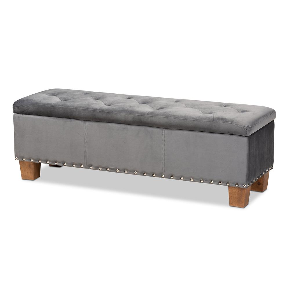 Baxton Studio Hannah Modern and Contemporary Grey Velvet Fabric Upholstered Button-Tufted Storage Ottoman Bench. Picture 13