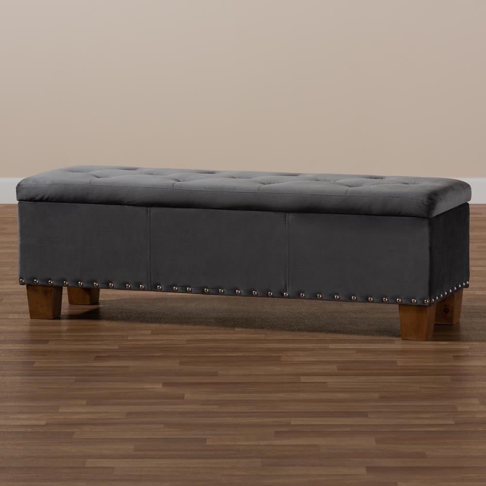 Baxton Studio Hannah Modern and Contemporary Grey Velvet Fabric Upholstered Button-Tufted Storage Ottoman Bench. Picture 22