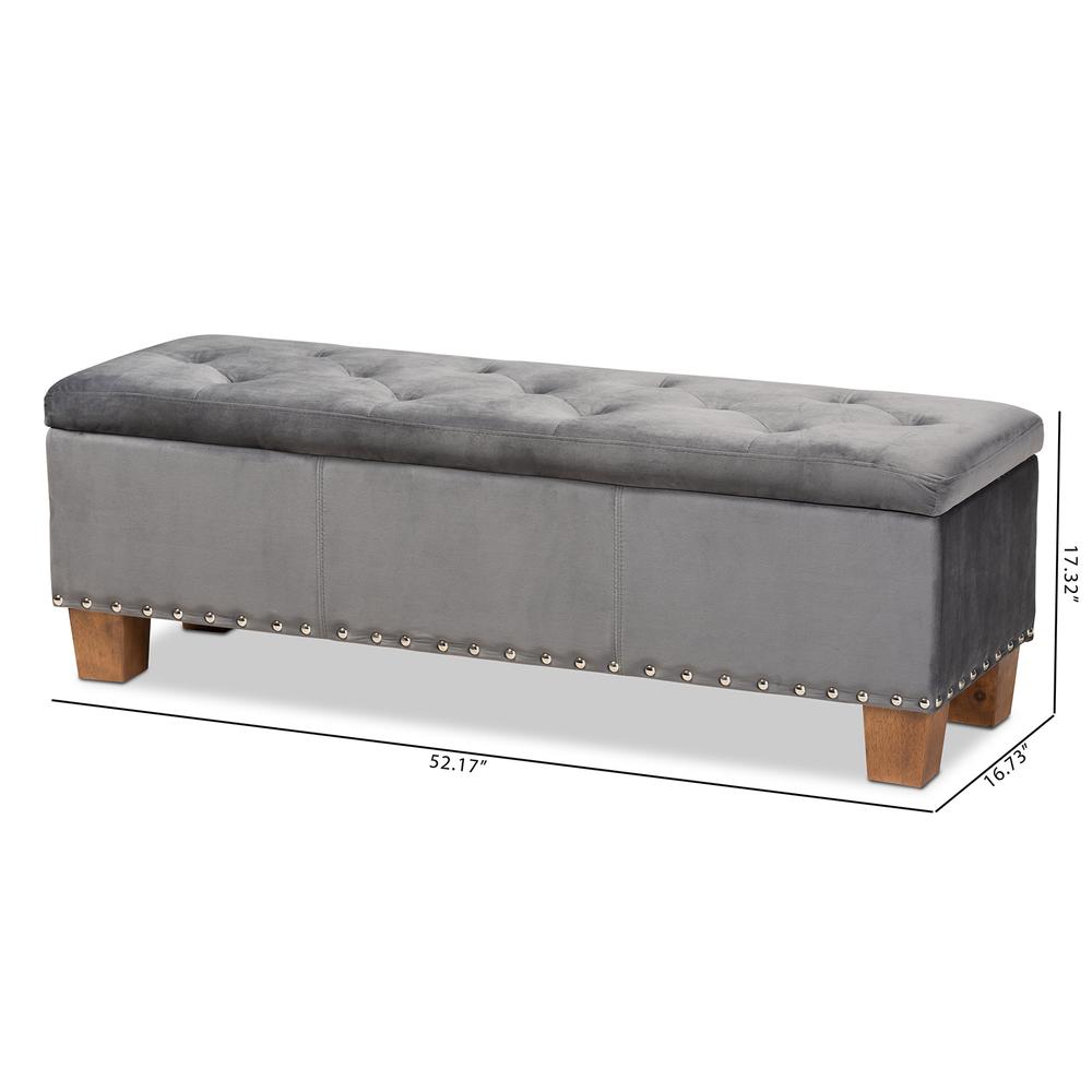 Baxton Studio Hannah Modern and Contemporary Grey Velvet Fabric Upholstered Button-Tufted Storage Ottoman Bench. Picture 23