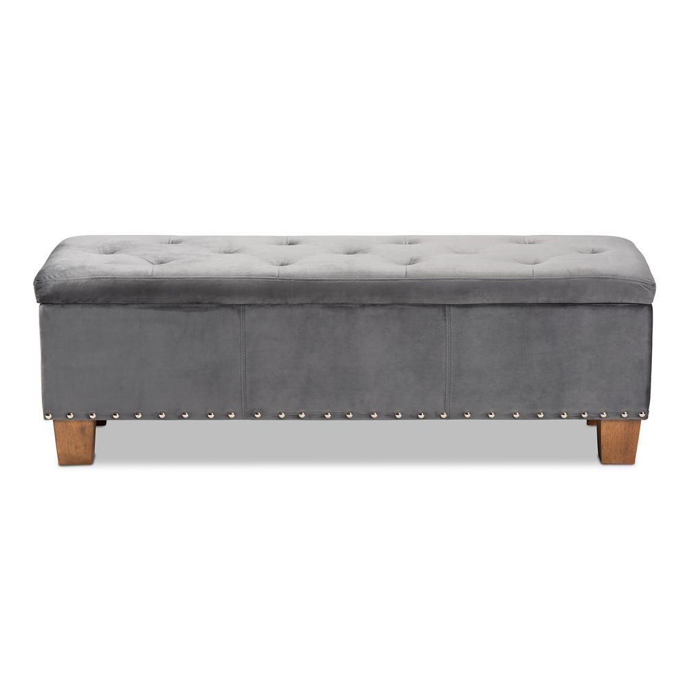 Baxton Studio Hannah Modern and Contemporary Grey Velvet Fabric Upholstered Button-Tufted Storage Ottoman Bench. Picture 15