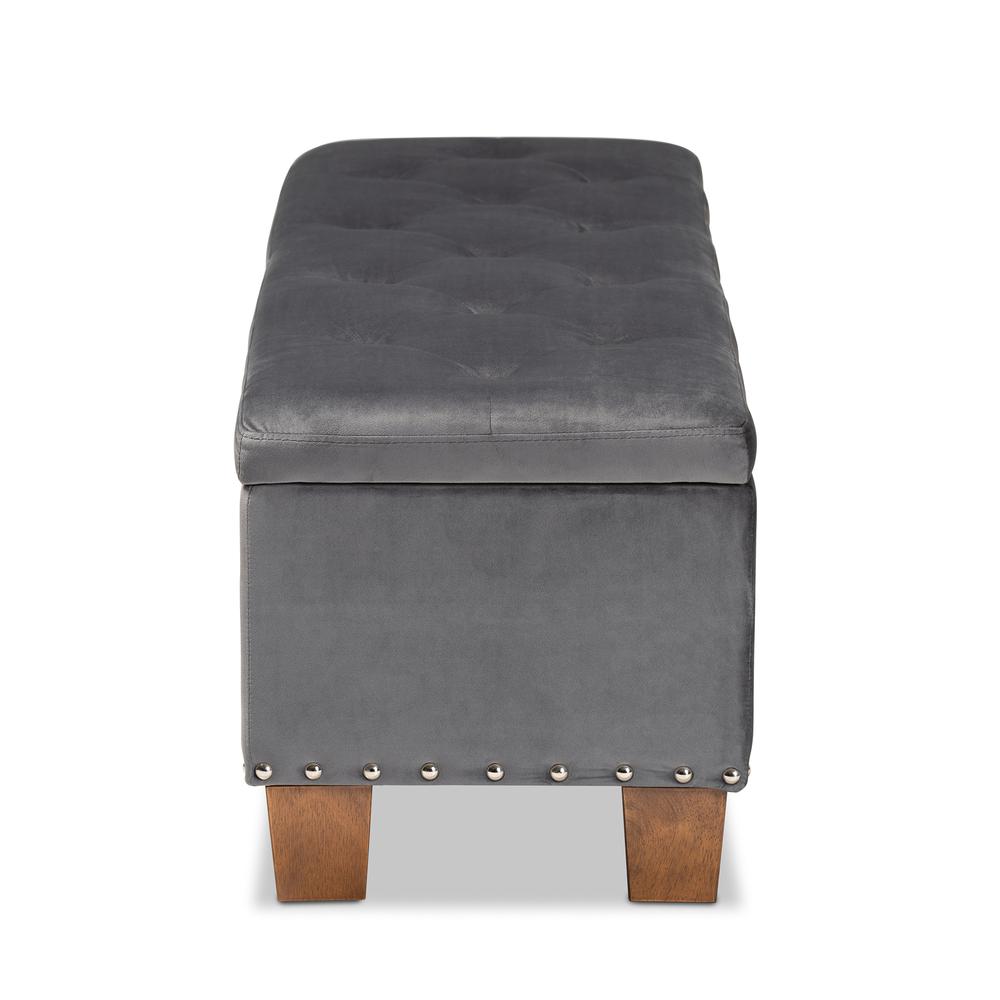 Baxton Studio Hannah Modern and Contemporary Grey Velvet Fabric Upholstered Button-Tufted Storage Ottoman Bench. Picture 16