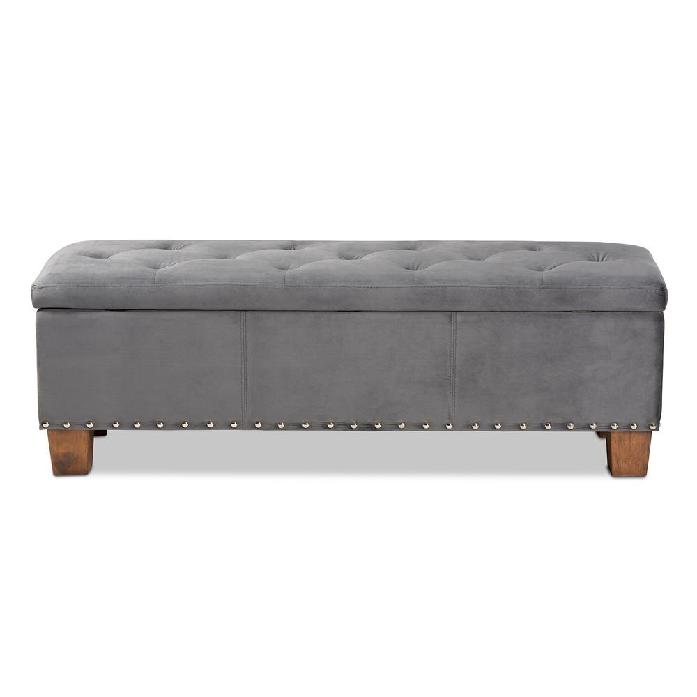 Baxton Studio Hannah Modern and Contemporary Grey Velvet Fabric Upholstered Button-Tufted Storage Ottoman Bench. Picture 17