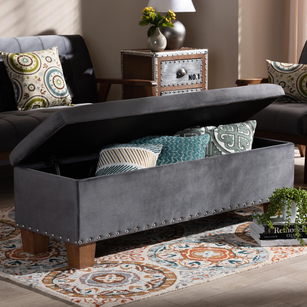 Baxton Studio Hannah Modern and Contemporary Grey Velvet Fabric Upholstered Button-Tufted Storage Ottoman Bench. Picture 21