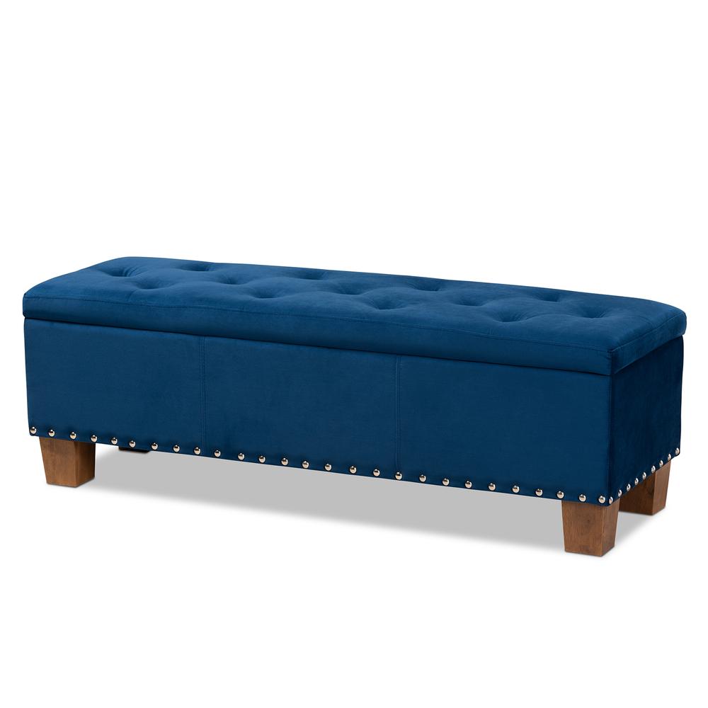 Navy Blue Velvet Fabric Upholstered Button-Tufted Storage Ottoman Bench. Picture 12