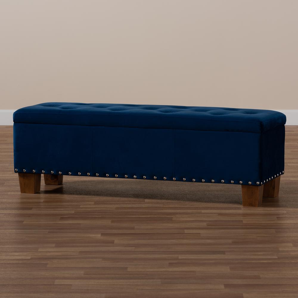 Navy Blue Velvet Fabric Upholstered Button-Tufted Storage Ottoman Bench. Picture 21