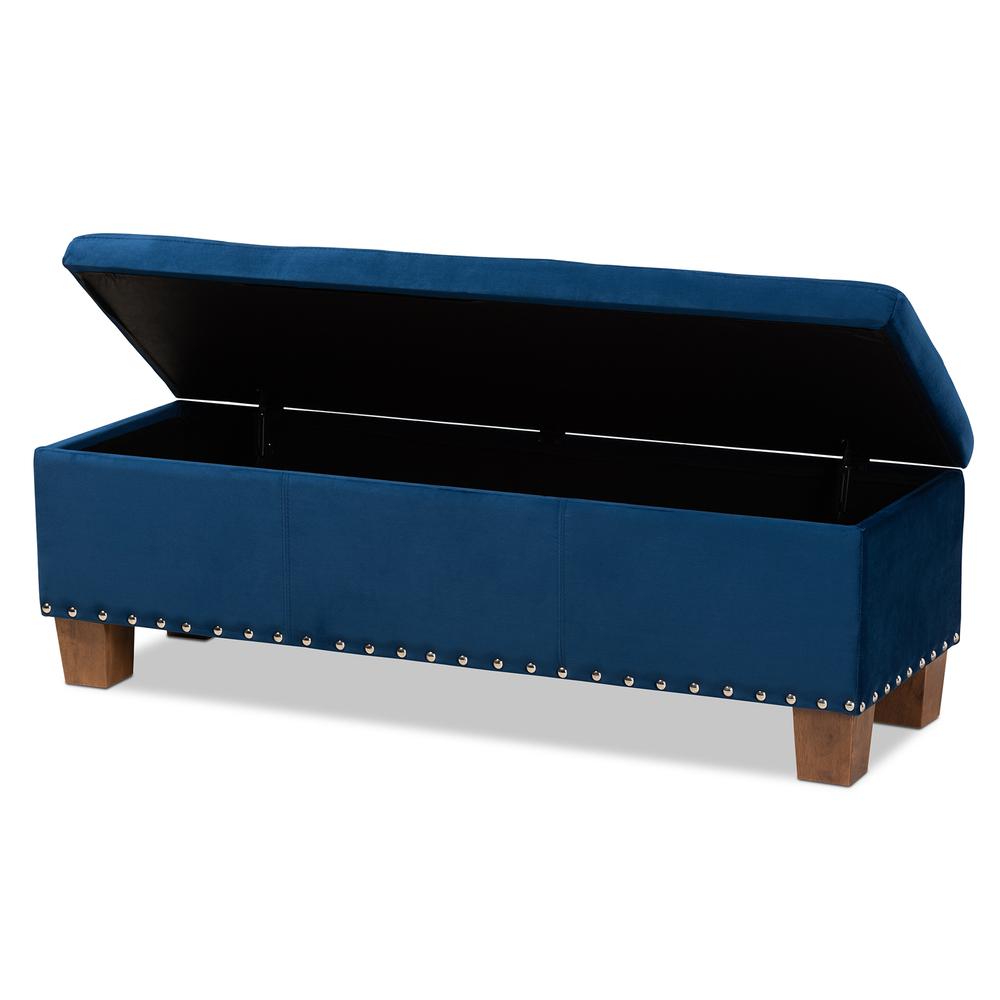 Navy Blue Velvet Fabric Upholstered Button-Tufted Storage Ottoman Bench. Picture 13