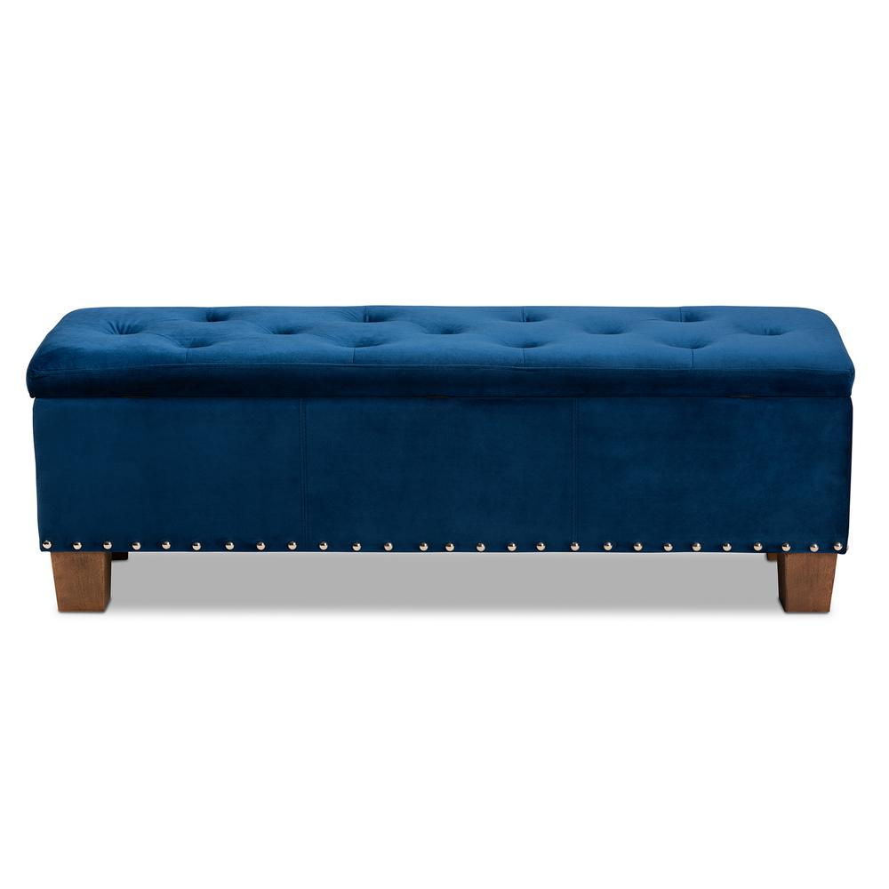 Navy Blue Velvet Fabric Upholstered Button-Tufted Storage Ottoman Bench. Picture 16