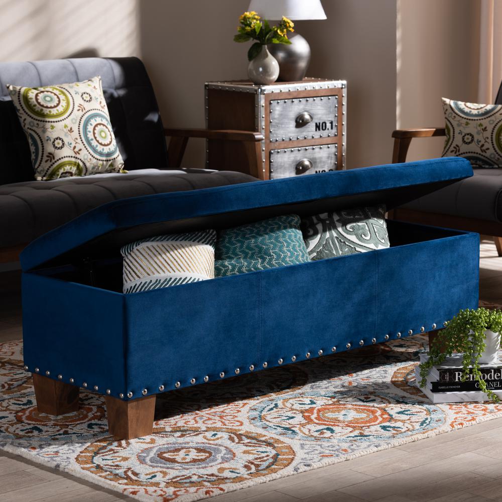 Navy Blue Velvet Fabric Upholstered Button-Tufted Storage Ottoman Bench. Picture 20