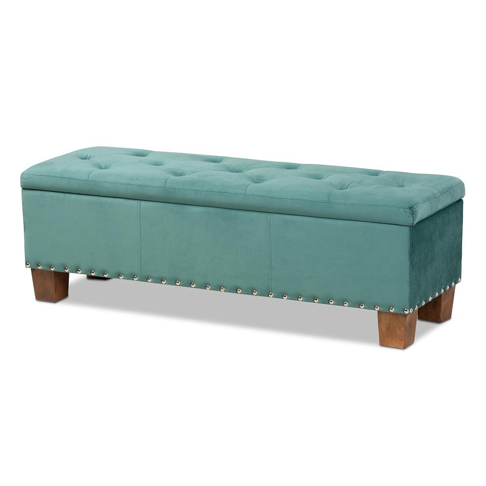 Teal Blue Velvet Fabric Upholstered Button-Tufted Storage Ottoman Bench. Picture 12