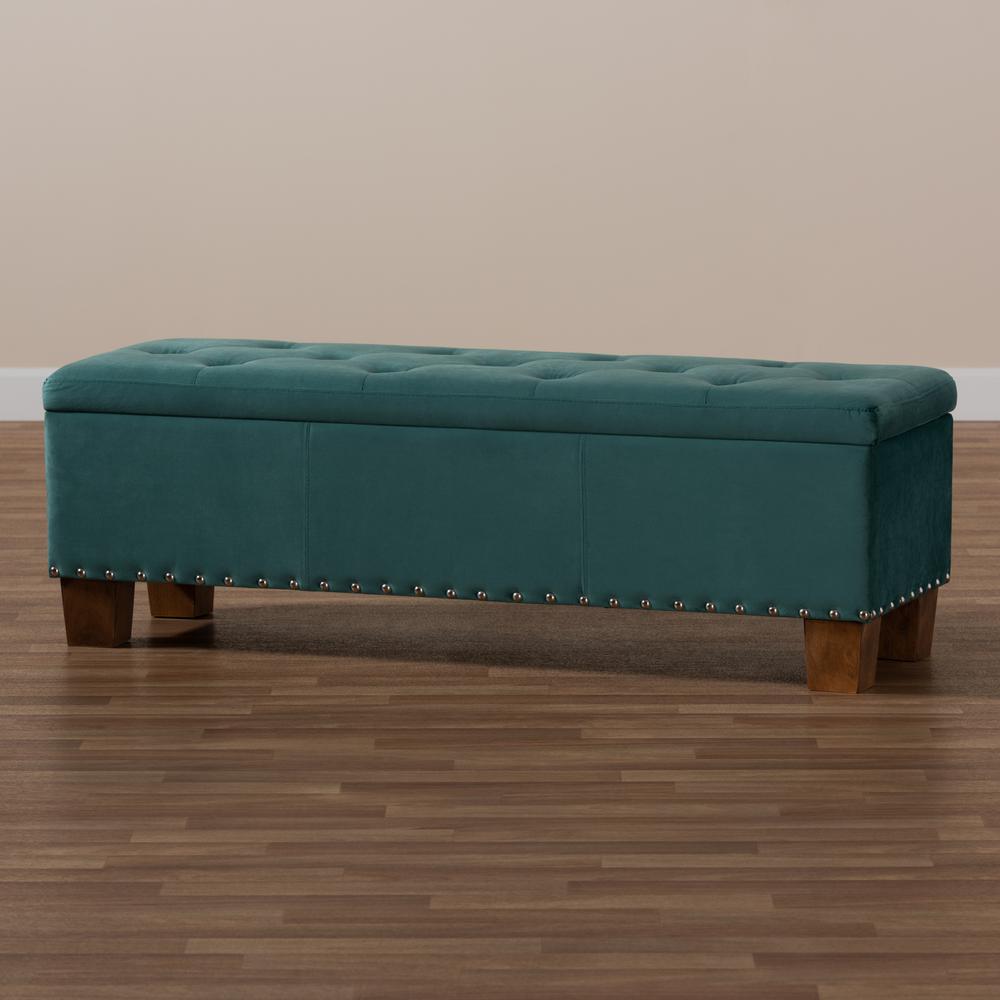 Teal Blue Velvet Fabric Upholstered Button-Tufted Storage Ottoman Bench. Picture 21
