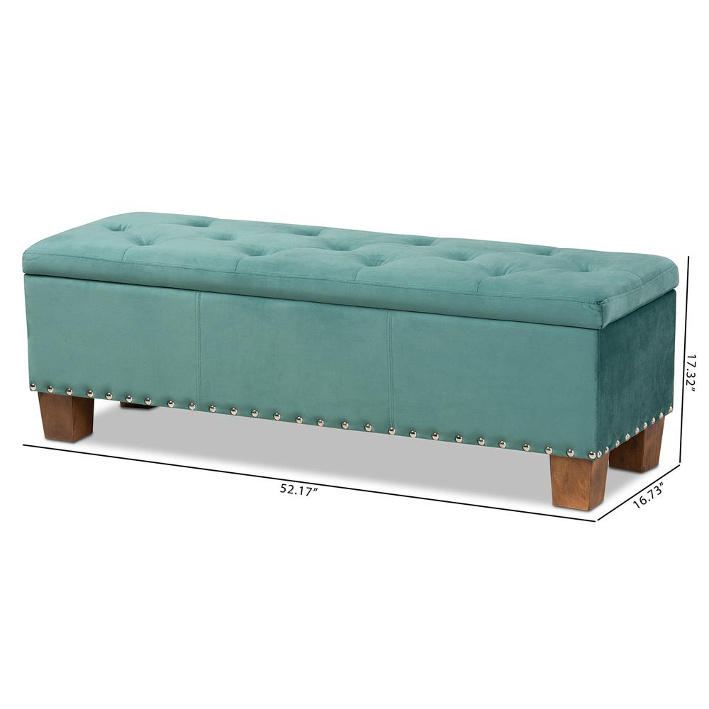 Baxton Studio Hannah Modern and Contemporary Teal Blue Velvet Fabric Upholstered Button-Tufted Storage Ottoman Bench. Picture 23