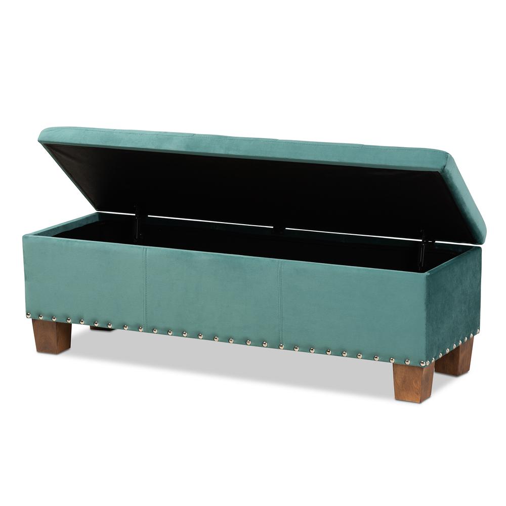 Teal Blue Velvet Fabric Upholstered Button-Tufted Storage Ottoman Bench. Picture 13