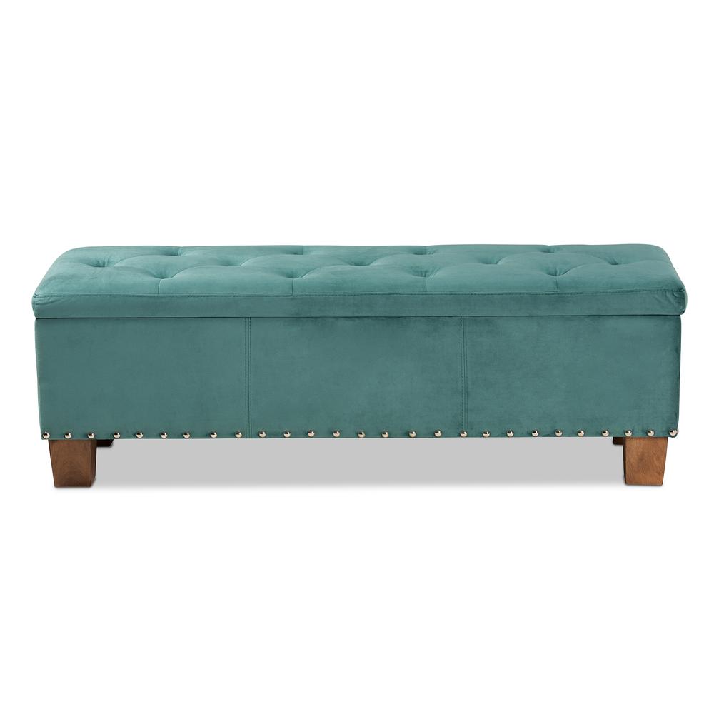 Teal Blue Velvet Fabric Upholstered Button-Tufted Storage Ottoman Bench. Picture 14