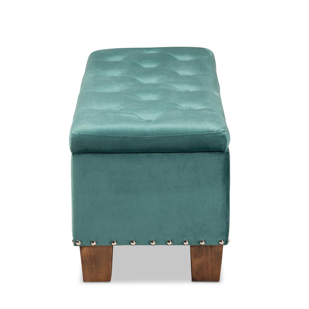 Baxton Studio Hannah Modern and Contemporary Teal Blue Velvet Fabric Upholstered Button-Tufted Storage Ottoman Bench. Picture 16