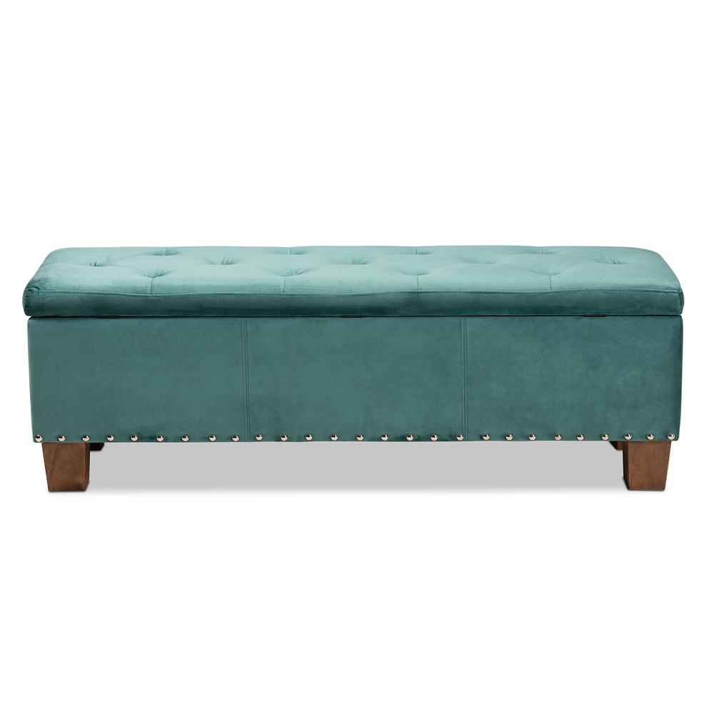 Baxton Studio Hannah Modern and Contemporary Teal Blue Velvet Fabric Upholstered Button-Tufted Storage Ottoman Bench. Picture 17