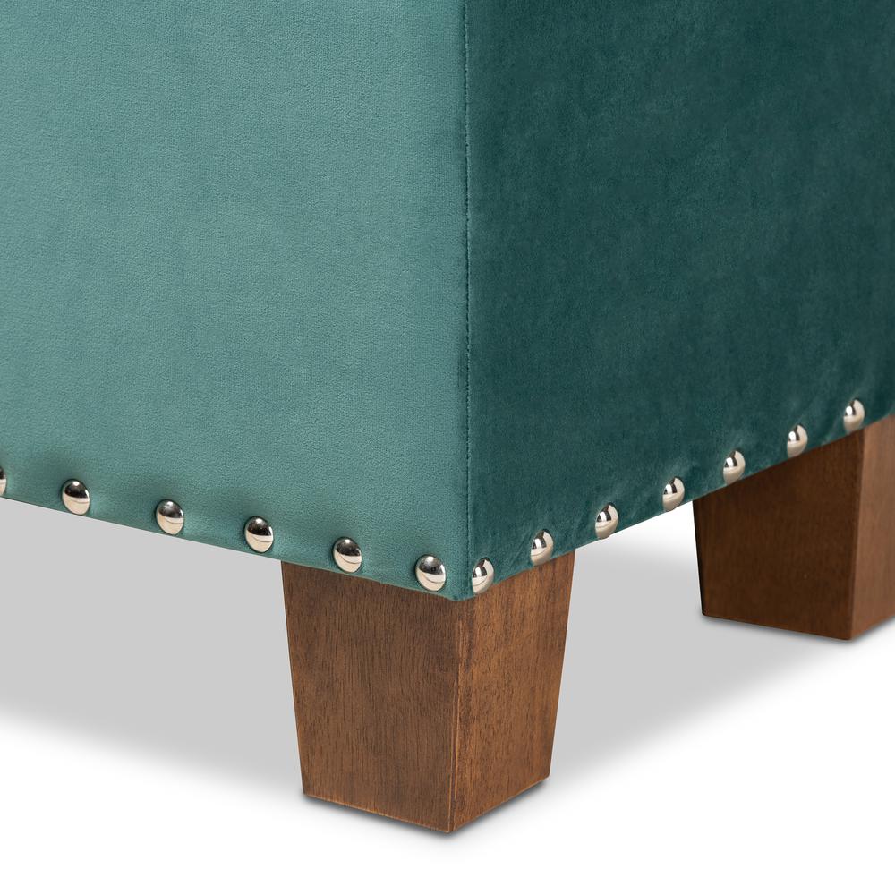 Teal Blue Velvet Fabric Upholstered Button-Tufted Storage Ottoman Bench. Picture 18