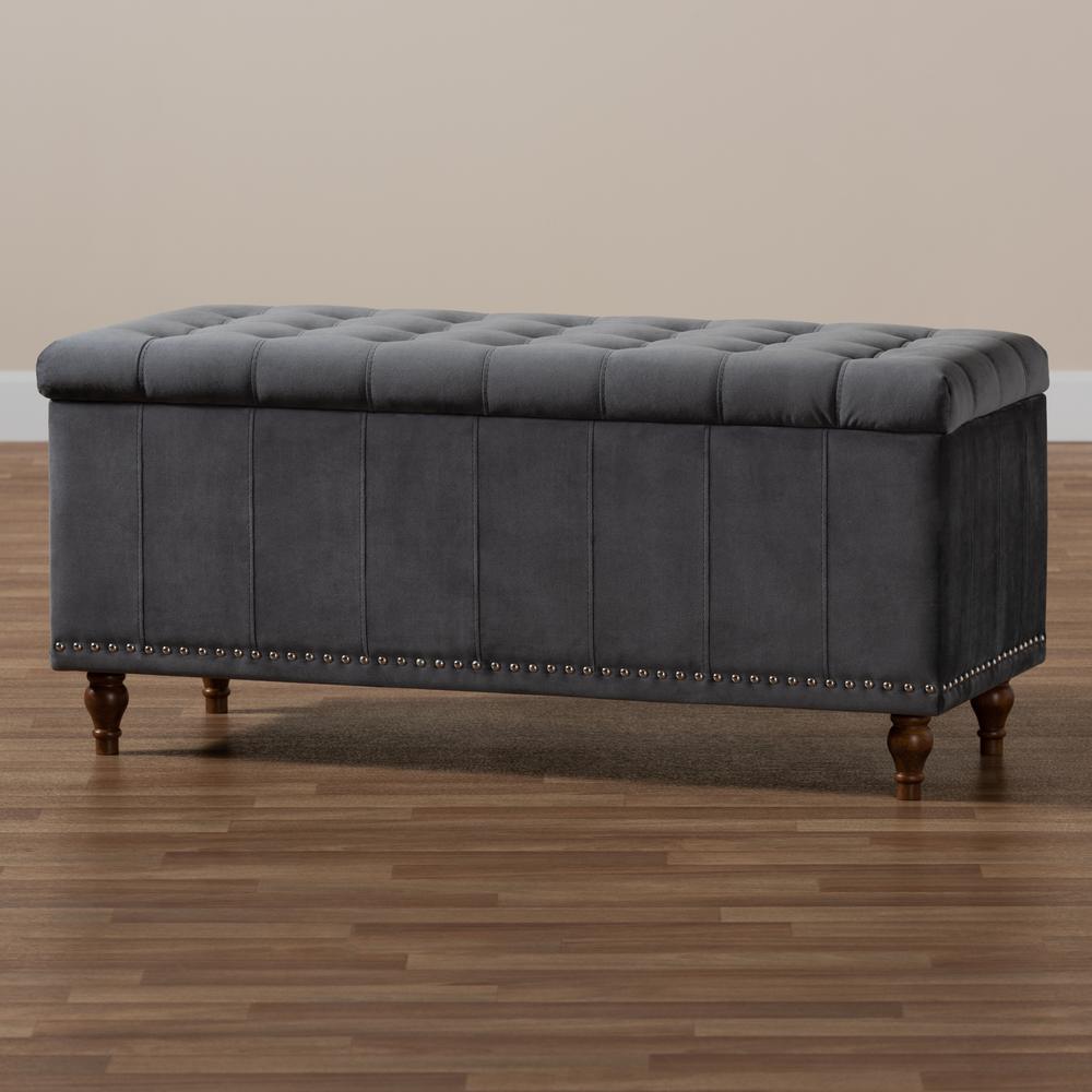 Grey Velvet Fabric Upholstered Button-Tufted Storage Ottoman Bench. Picture 21