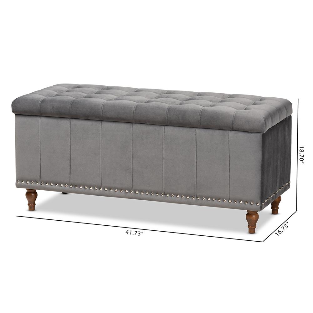 Baxton Studio Kaylee Modern and Contemporary Grey Velvet Fabric Upholstered Button-Tufted Storage Ottoman Bench. Picture 23