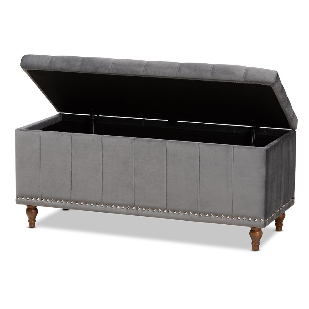 Grey Velvet Fabric Upholstered Button-Tufted Storage Ottoman Bench. Picture 13