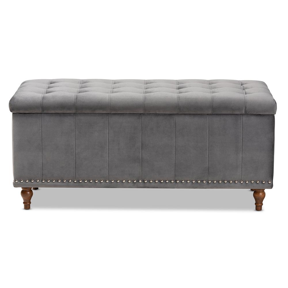 Baxton Studio Kaylee Modern and Contemporary Grey Velvet Fabric Upholstered Button-Tufted Storage Ottoman Bench. Picture 15