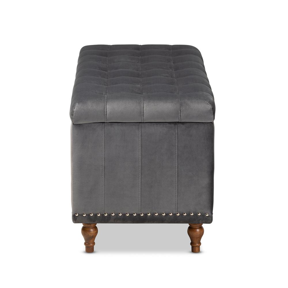 Baxton Studio Kaylee Modern and Contemporary Grey Velvet Fabric Upholstered Button-Tufted Storage Ottoman Bench. Picture 16