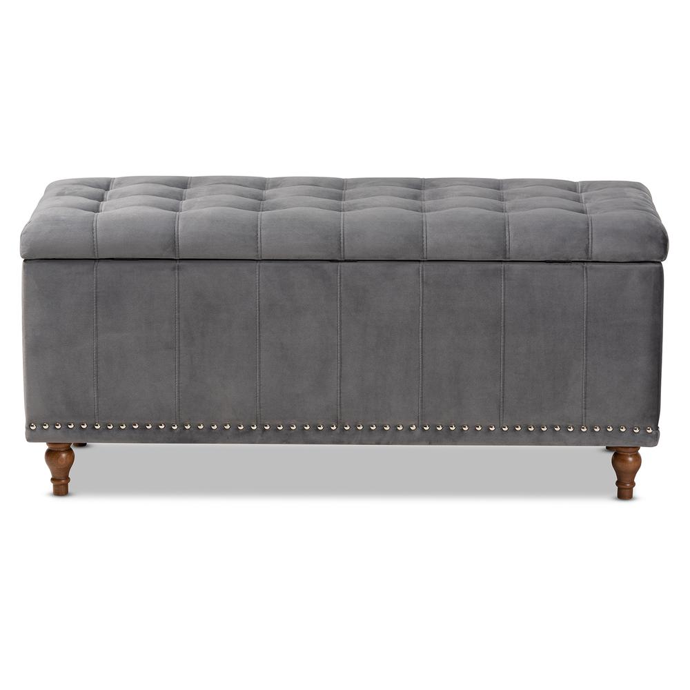 Grey Velvet Fabric Upholstered Button-Tufted Storage Ottoman Bench. Picture 16