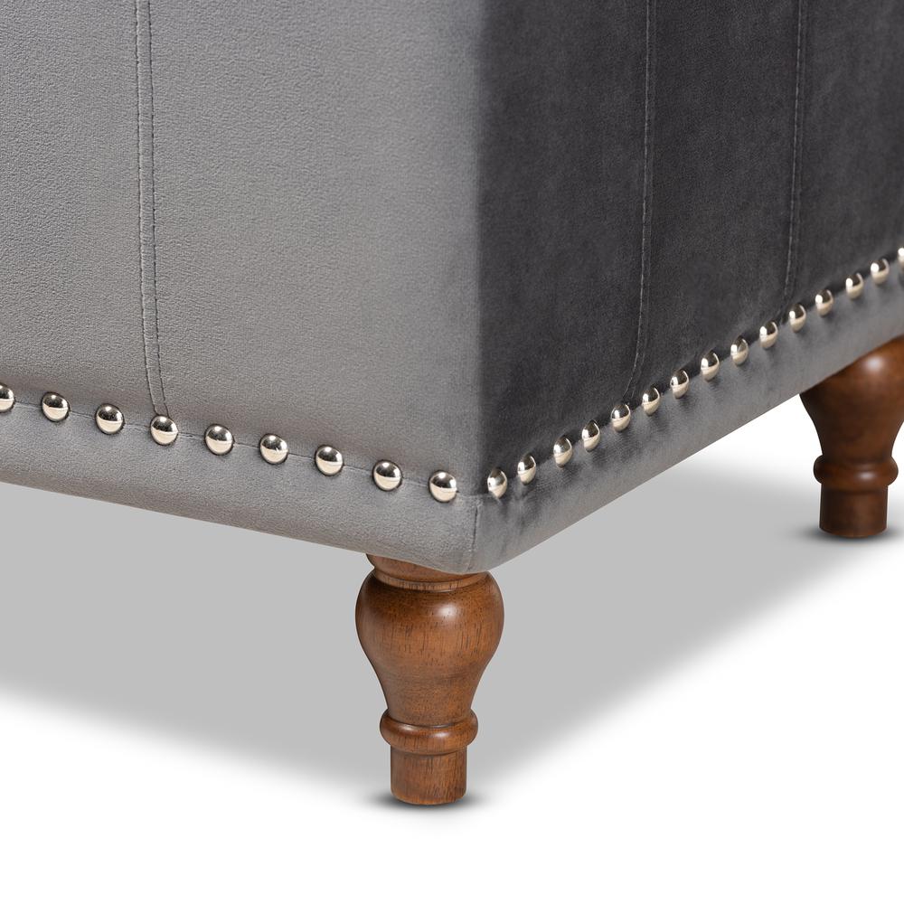 Grey Velvet Fabric Upholstered Button-Tufted Storage Ottoman Bench. Picture 18