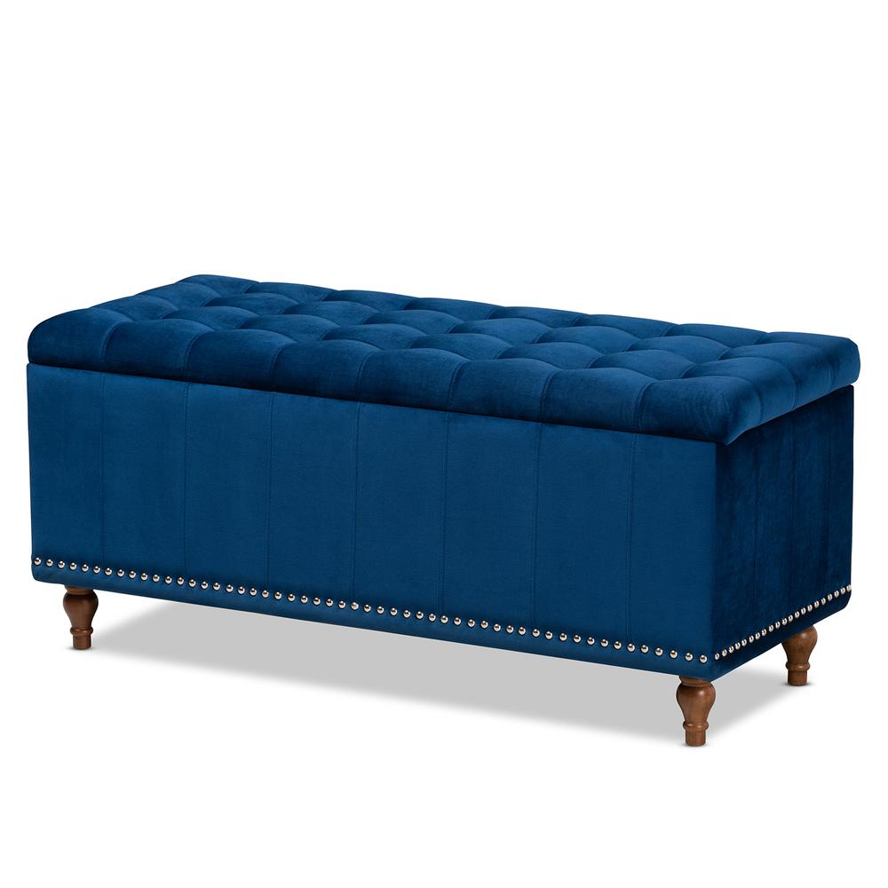 Navy Blue Velvet Fabric Upholstered Button-Tufted Storage Ottoman Bench. Picture 12