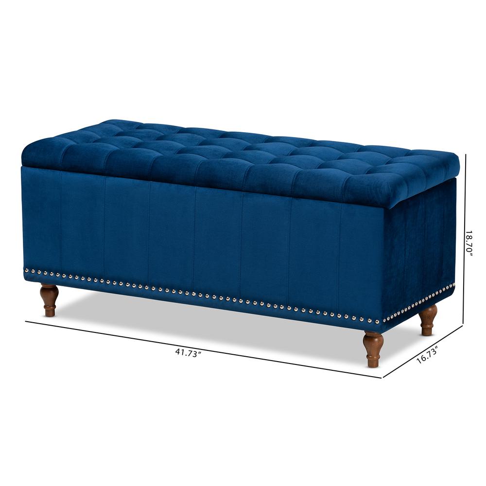Navy Blue Velvet Fabric Upholstered Button-Tufted Storage Ottoman Bench. Picture 22