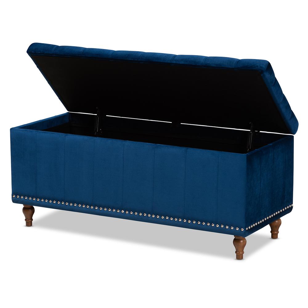 Navy Blue Velvet Fabric Upholstered Button-Tufted Storage Ottoman Bench. Picture 13