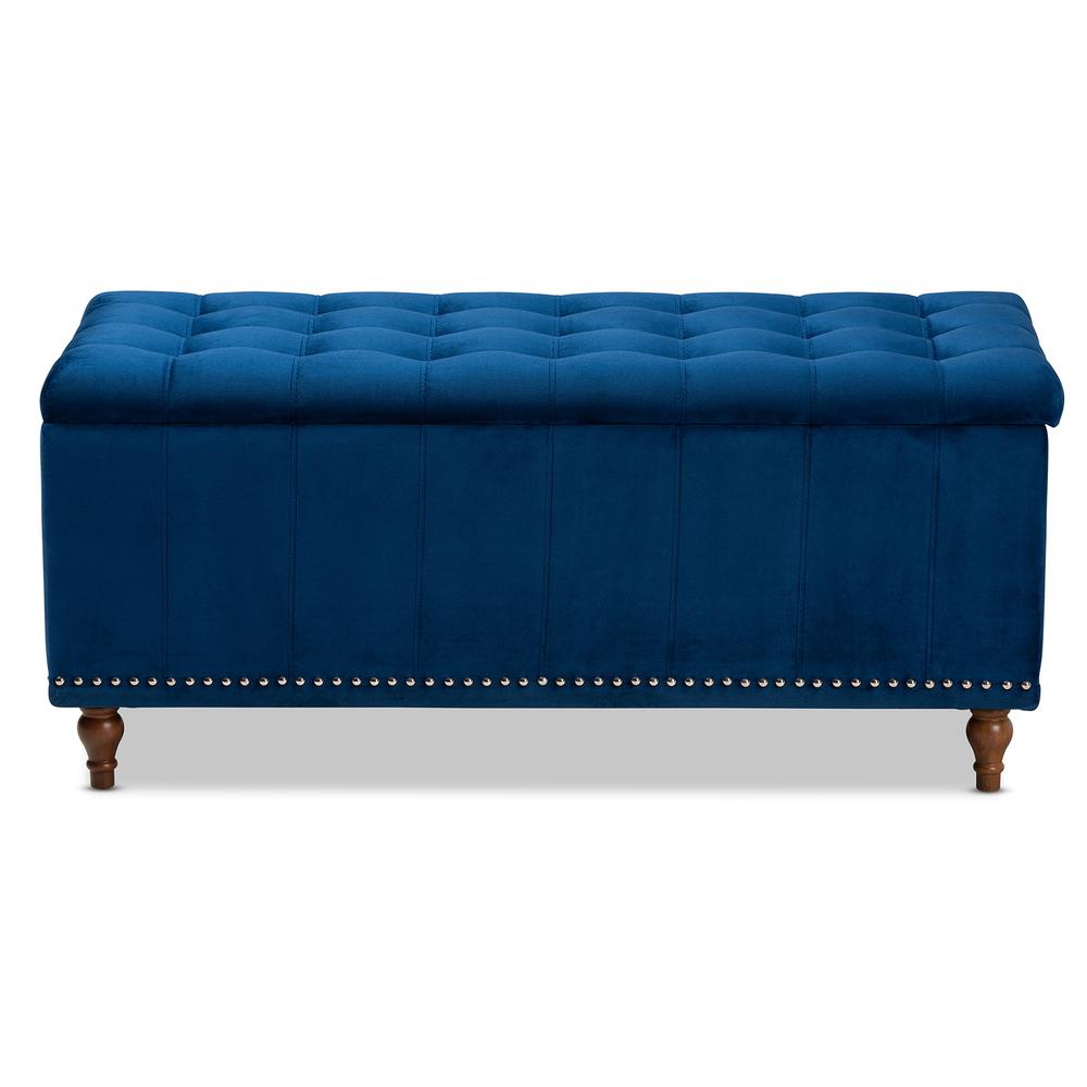 Navy Blue Velvet Fabric Upholstered Button-Tufted Storage Ottoman Bench. Picture 14