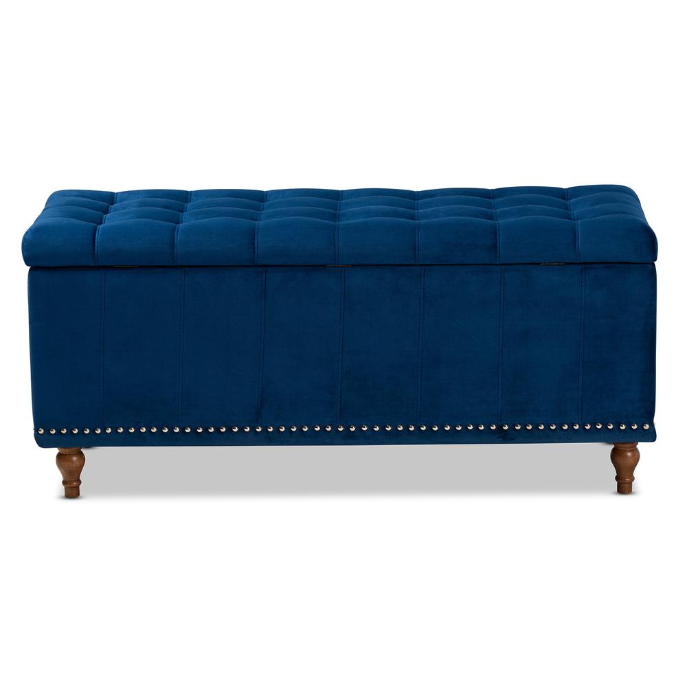 Navy Blue Velvet Fabric Upholstered Button-Tufted Storage Ottoman Bench. Picture 16
