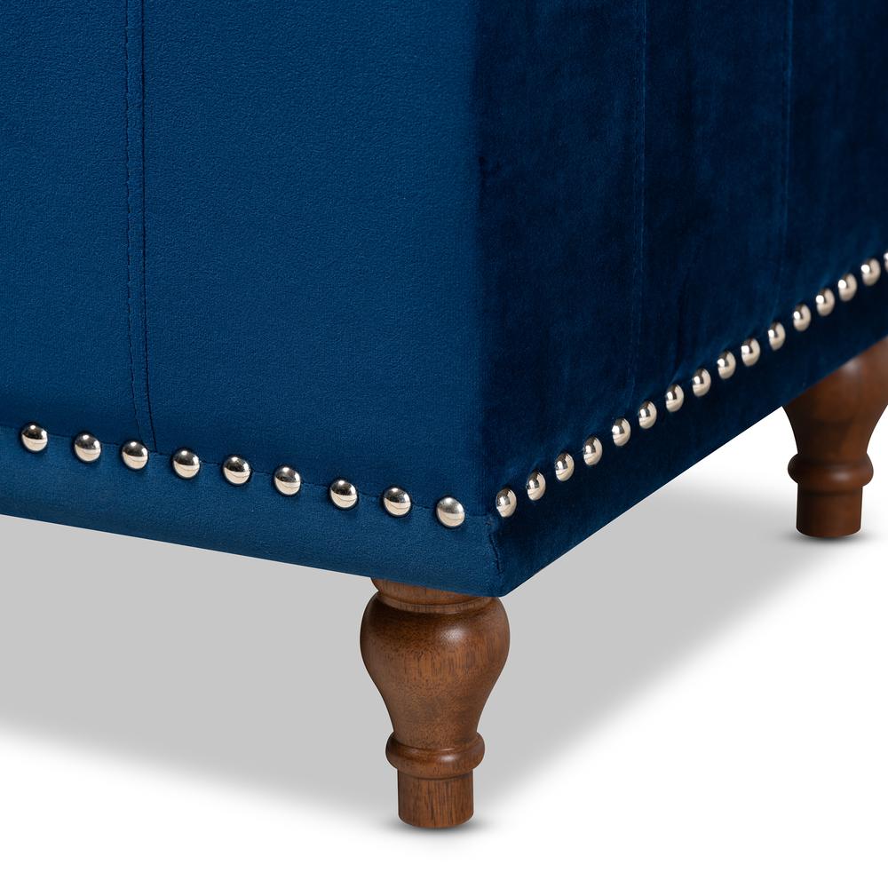 Navy Blue Velvet Fabric Upholstered Button-Tufted Storage Ottoman Bench. Picture 18