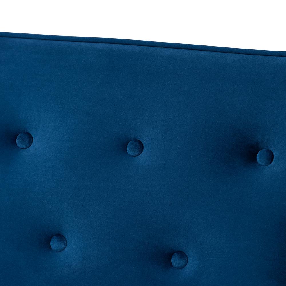 Baxton Studio Sorrento Mid-century Modern Navy Blue Velvet Fabric Upholstered Walnut Finished 3-Piece Wooden Living Room Set. Picture 13